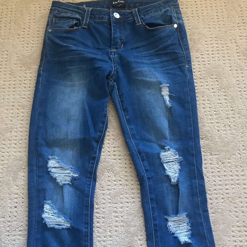 Low-Rise Ripped Bebe Skinny Jeans